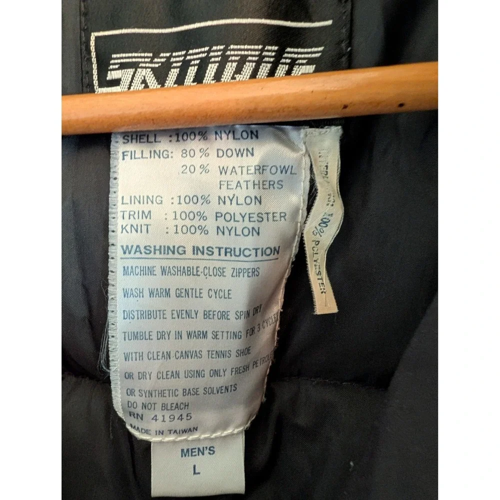 Vtg 70s/80s Skitique International Down Snow Jacket Black Blue Stripe Mens L Ski